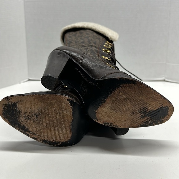 Michael Kors Warrior Lace Up High Heels Leather Tall Boots Sherpa Brown Size 6.5 - Picture 12 of 12